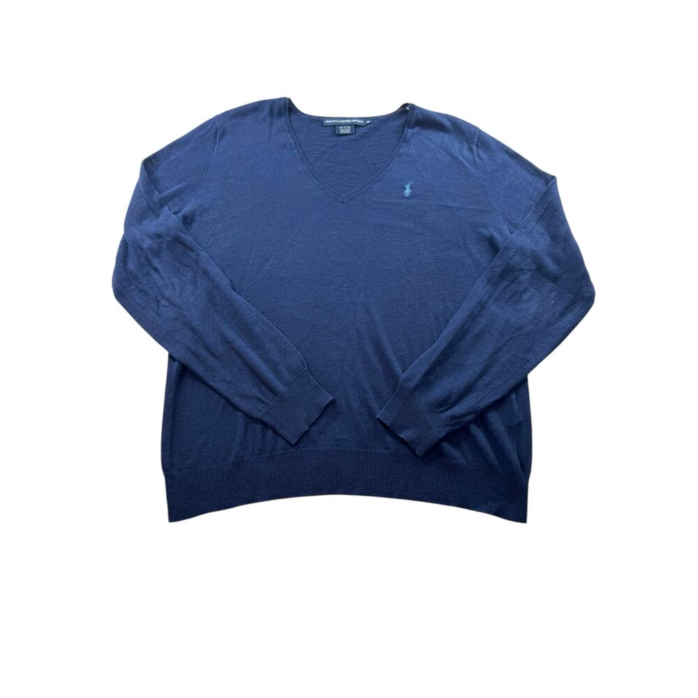 Ralph Lauren Sport Cotton Linen Sweater Womens XL Navy Blue Lightweight